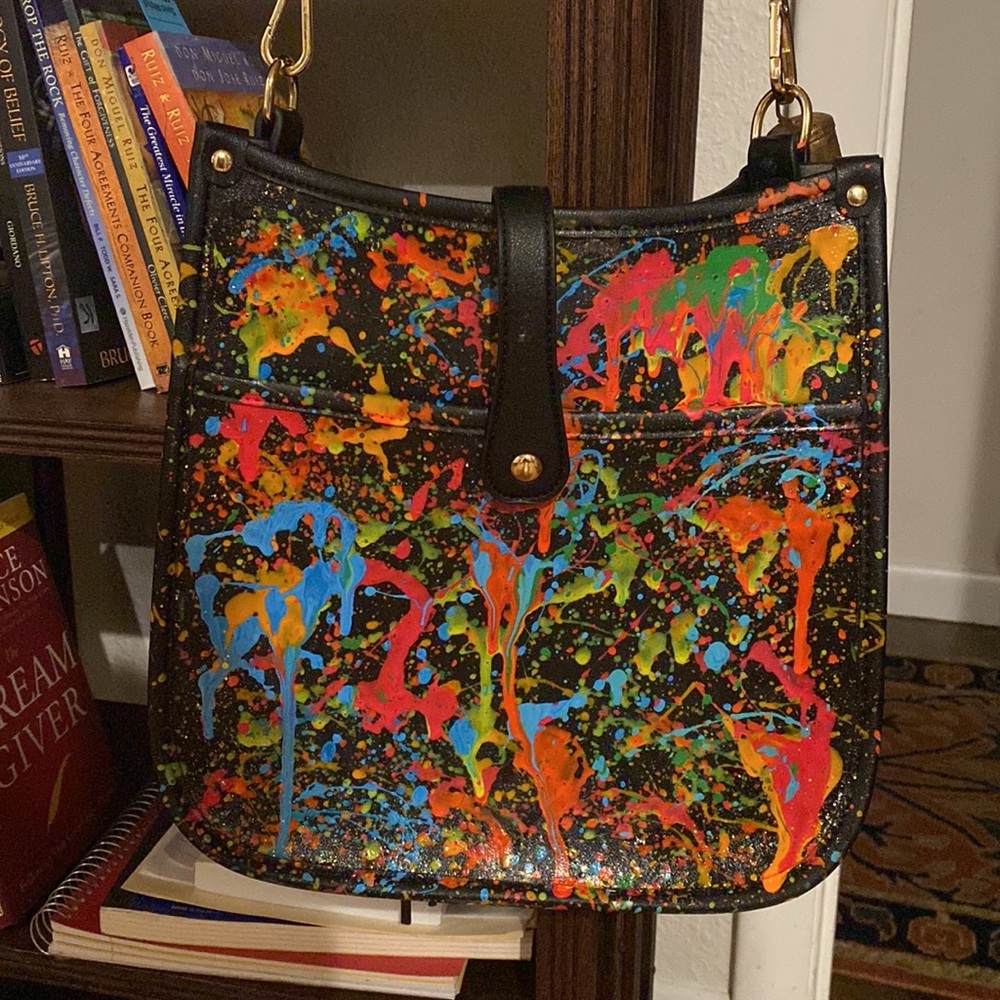 One of a kind, Crossbody/shoulder style; hand painted by Miami artist